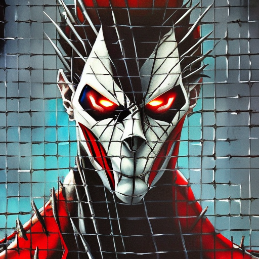 spawn, by artist, tod McFarlane,city in the backround comic book style, ultra detailed, no cut off, high-quality, randomized background ultra-realistic portrait cinematic lighting 80mm lens, 8k, photography bokeh oil painting on canvas
