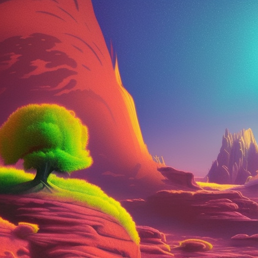 an alien landscape with mountains and water, juxtapoz magazine, vibrant chromatic colors, high - fantasy, treasure planet, colorful otherworldly trees, artwork of a phoenix, inspired by Moses van Uyttenbroeck, symmetric matte painting, chris mars, beeple daily art