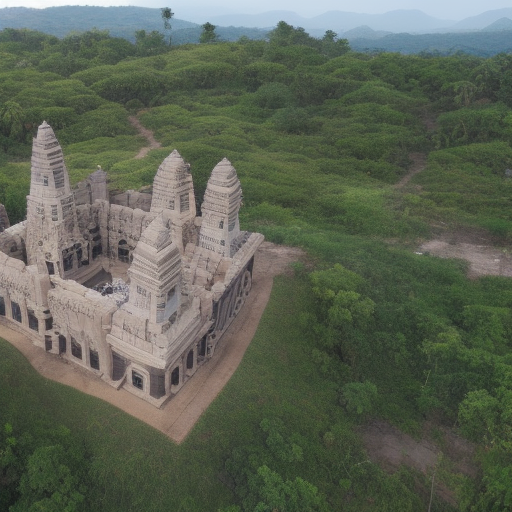 Drone view image of temple inside fort city mystical 