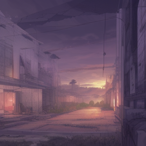 A ruins of a Town, Anime concept art by Makoto Shinkai