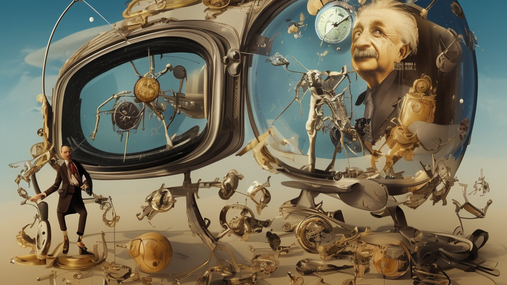 duotone surrealist illustration 3 / 4 portrait of albert einstein measuring time on salvadore dali clock in outer space. golden ratio accidental renaissance. by sachin teng and sergey kolesov and ruan jia and heng z. graffiti art, scifi, fantasy, hyper detailed. octane render. concept art. trending on artstation