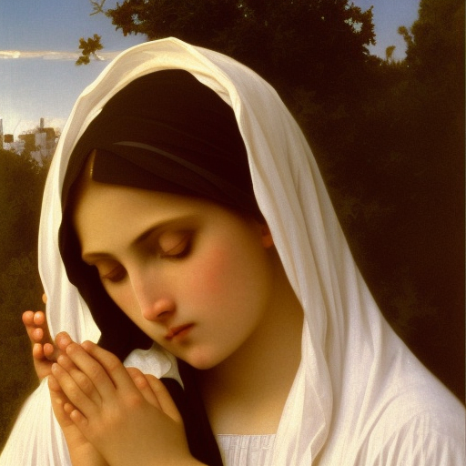 Painting of our Lady of Fatima. Art by william adolphe bouguereau. During golden hour. Extremely detailed. Beautiful. 4K. Award winning.