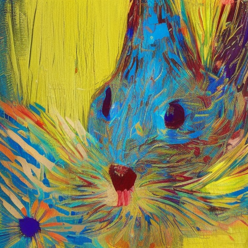 rabbit of streaks and splashes of paint, bright, juicy, blue, yellow, blue color, fine texture of paper, creativity, art, drawing