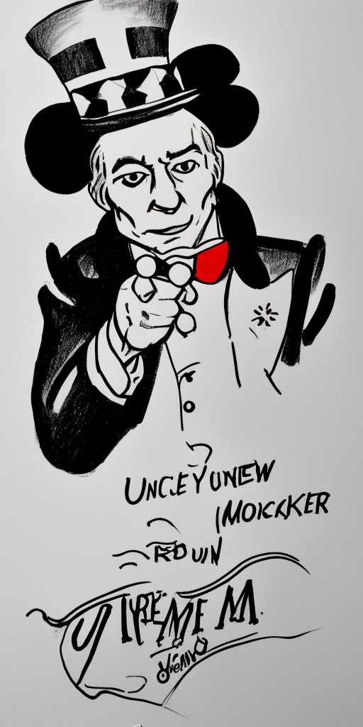 a drawing of Uncle Sam with an Mickey Mouse Face
