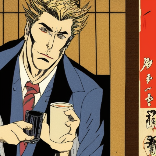 john Constantine dc is sitting at a bar smoking Ukiyo-e Japanese woodblock