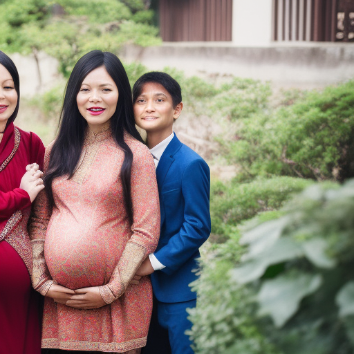 three pregnant asian women marrying little boy 