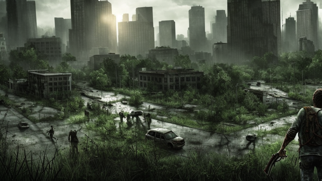a deserted zombie outbreak city, vegetation, post modern, post apocalyptic, the last of us, the walking dead, high definiton, high detail, ultra realistic, high quality, hyper realistic, 4 k uhd,