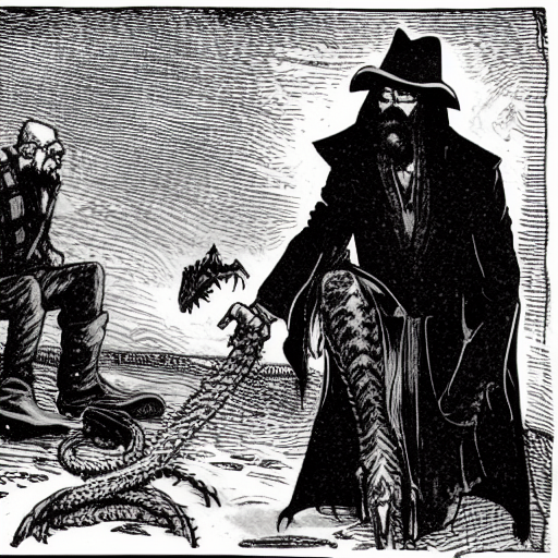 An outlaw making a deal with an eldritch creature