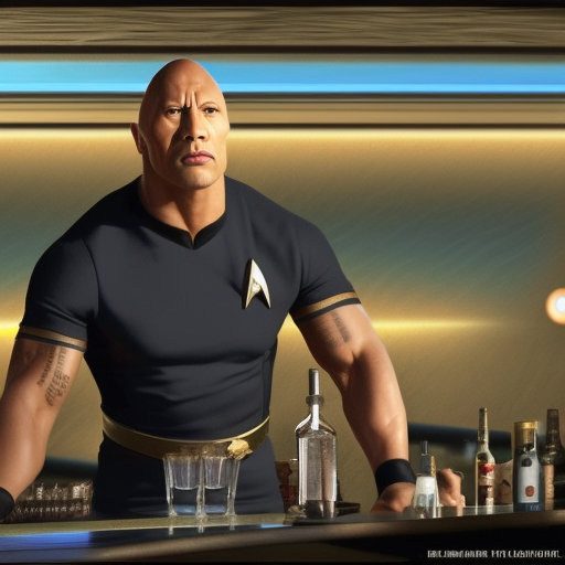 Dwayne Johnson as a bartender Star Trek style hyper realistic 8K artwork 