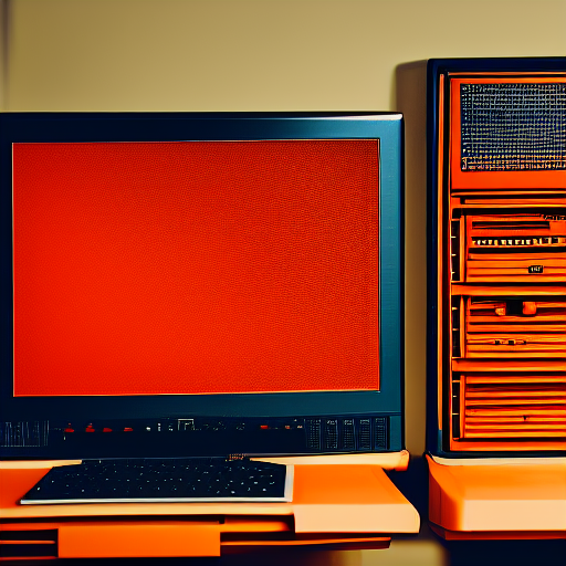 A beautiful potrait of an old computer with orange paint, high quality, photoshoot