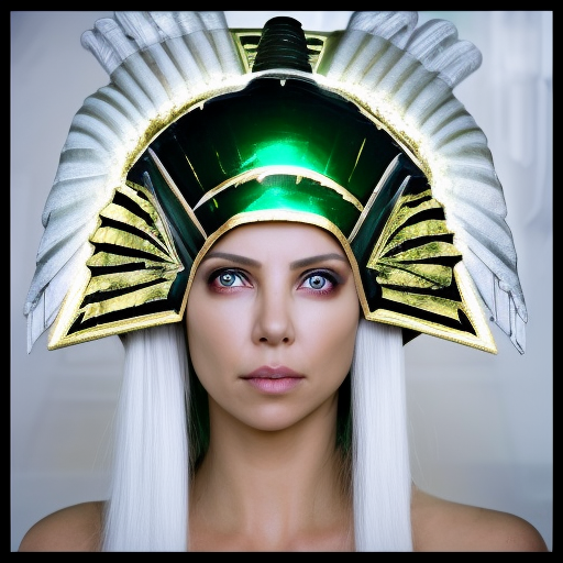perfect white haired attractive egyptian goddess, warframe armor, pharaoh headdress, beautiful, symmetric, dreamy, half asian, pretty face, green eyes, charlize theron, detailed, scifi platform, laboratory, experiment, 4 k, ultra realistic, epic lighting, android body, illuminated, cinematic, masterpiece, art by akihito tsukushi, voidstar
