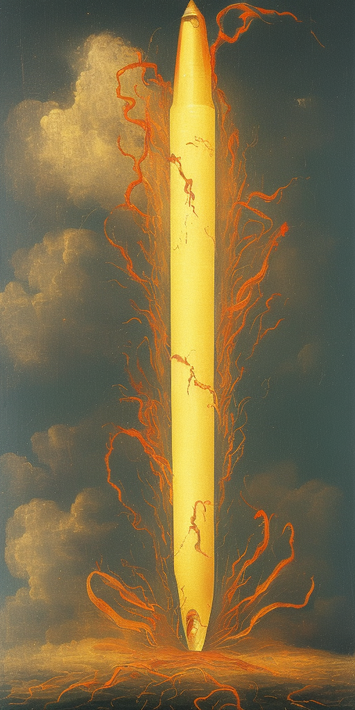 a classicism painting of an exploding disco rocket