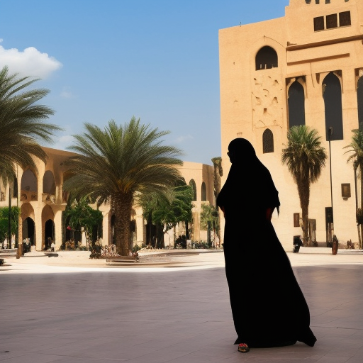 (beautiful arabic woman), (beautiful city), (sky background), (plaza), (midday), (serious), (somber), (sensitive), (deep), (thick wavy lustrous shoulder-length black hair:4.0), (high volume of hair:2.0), (big beautiful eyes), (high-bridged nose), (aquiline nose), (thin nose), leptorrhine, (full lips), (open black coat:2.0), (knee-length coat:2.0), (black shirt:2.0), (black cloth pants:2.0), (knee-high boots:2.5), (full height:2.0), (full body), (sun in her face), (sundrenched), (volumetric lighting), (dramatic lighting)
