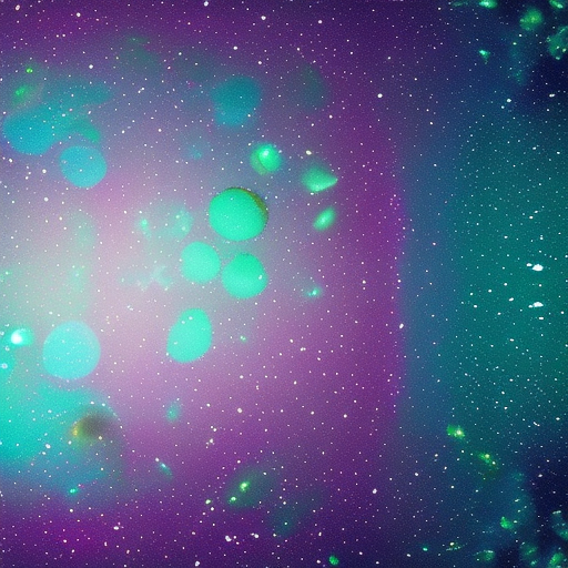 Whimsical teal pink and purple bubbles in galaxy space, 4k hdr