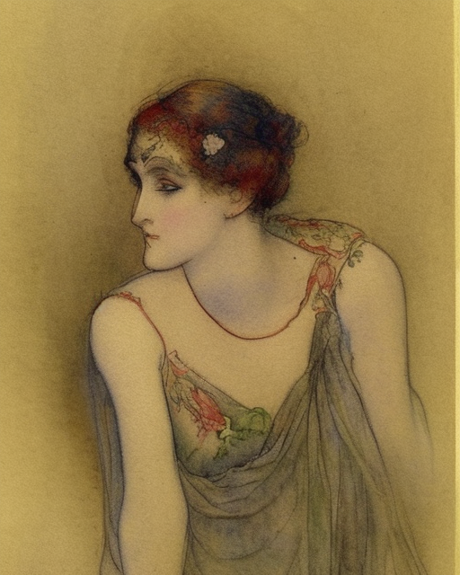beautiful woman by henri privat - livemont, delicate watercolor