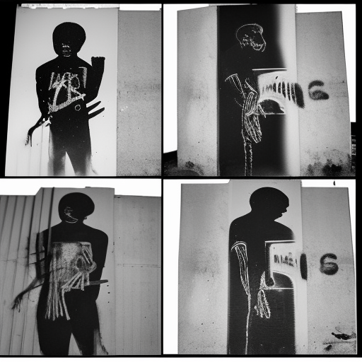 Contact sheet, 35mm black and white photography, African American male spray painting graffiti in alley
