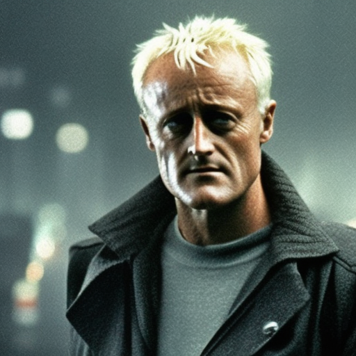 A computer screen. In front of the computer screen: Roy Batty in front of , in the style of the "Tears in the rains" scene of "Blade Runner".