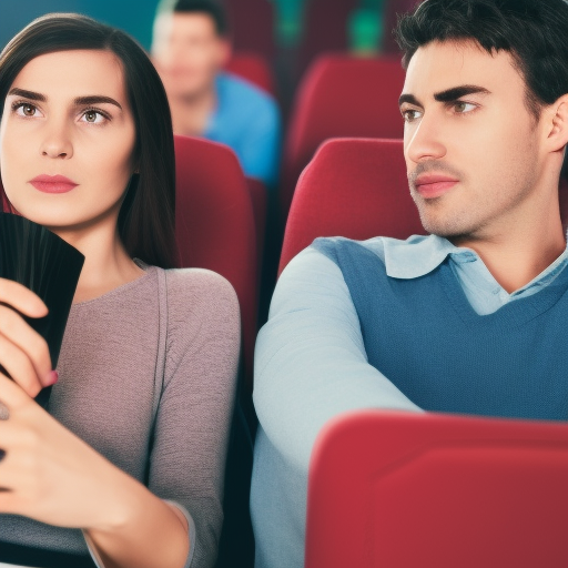 couple at the cinema watching a movie, extremely detailed face, anatomically correct, highly detailed, symmetrical, 4k, 8k, hd