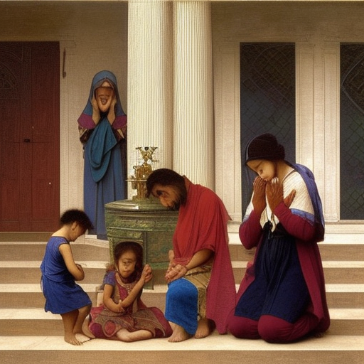 hyperrealist highly detailed painting of Catholic Indonesian Father, Mother and their children praying on their knees, kneeling, Inside of their homes infront of crucifix, modern 21st century settings Art by William Adolphe Bouguereau,, by Annie Swynnerton and Tino Rodriguez and Maxfield Parrish, elaborately costumed, rich color, dramatic cinematic lighting, extremely detailed, concept 8k wide angle shallow depth of field, Art by William Adolphe Bouguereau, extreme detailed and hyperrealistic