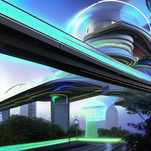 "Beautiful futuristic cyberpunk elevated house mansion exterior under a bridge, with wet road, with bright neon lights, people socializing, trees and grass", midjourney, geometric poligons, geometric structure, geometric walls, volumetric shadows, artificial intelligence, Star Trek, Star wars, Interstellar, lightning, robots walking, cantilever, balcony, colorful, gold, stones and rocks, terrace, black lines, shiny, golden hour, scifi, fractal, corona rederer, vray render, designer architect, utopia, concept art, archviz, refraction, high gloss, parking, vertical light beam, billboards, advertisement, unreal engine 5, car trails, high definition, HD, ultra HD, energy, street lights, matrix, volumetric light, blade runner 2049, neon signs, god rays, bloom, lens flare, smoke, octane render, laser beam, skyscraper, fog, electric pole, bright interior light, hard shadows, vehicles, neon street signs, light panel, light lines, diffuse lighting, photoreal, color lines, specular, cosmic, curved lines, post process, glow lines, engineered, 3d render, global illumination, parametric design, Evolo, exterior render, street design, glass reflections, curved and concave, black panels, Ken Yeang inspired, Vincent Callebaut inspired, Syd Mead inspired, fine tuned, light trails, diamond shaped, white and neon led lights, reflections on floor, detailed sky, Depth of field, focused, extremely detailed, intricate detail, elaborate, hyper realistic, dramatic shot, impressive, 35mm, sharp, elegant, high tech, ethereal, ray tracing, 8k, ultra realistic cinematic lighting, epic scale, sense of awe, hypermaximalist, insane level of details, artstation HQ, Sampler = DPM2, CFG scale = 9, Sampling Steps = 100, --q 2, --v 4