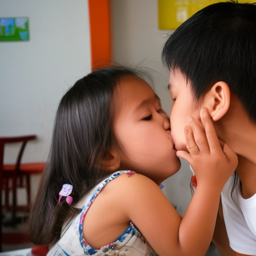 two niece malay girl kissing at family restaurant 