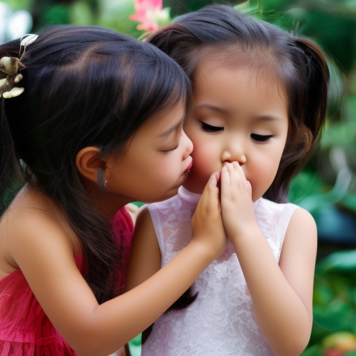 two Little model malay girl kissing 