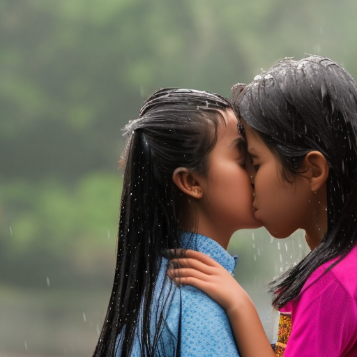 two preteen actress melayu girl kissing in rain