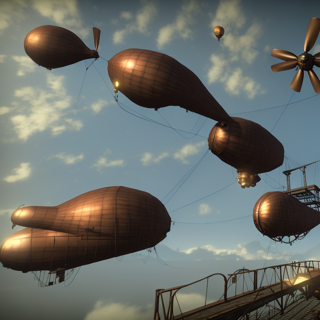 ultra-realistic, cinematic lighting, 8k, high detail,steampunk stylized, steam powered, propeller, blimp