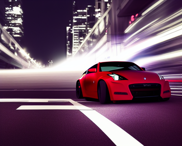 still of a 350z on the road at night, wide shot, night city, need for speed underground, smooth, cinematic, concept art