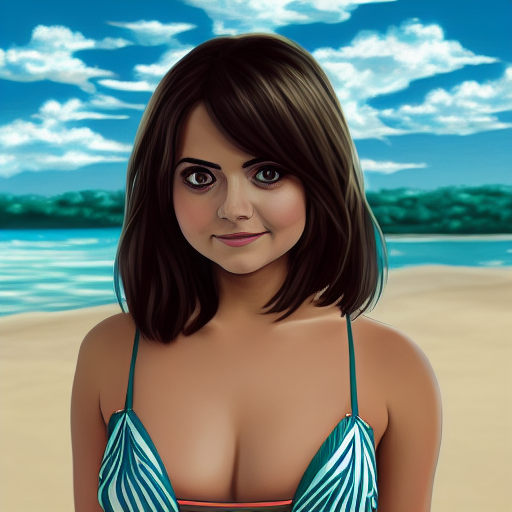 highly detailed portrait of jenna coleman as an anime girl in bikini