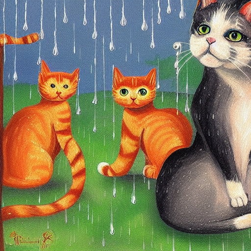 Cats painting in the rain
