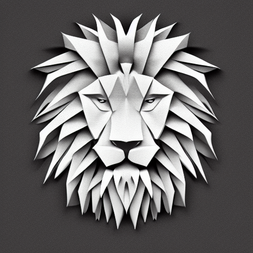 origami lion head, paper texture, zoomed out far, simple background, high quality 8k
