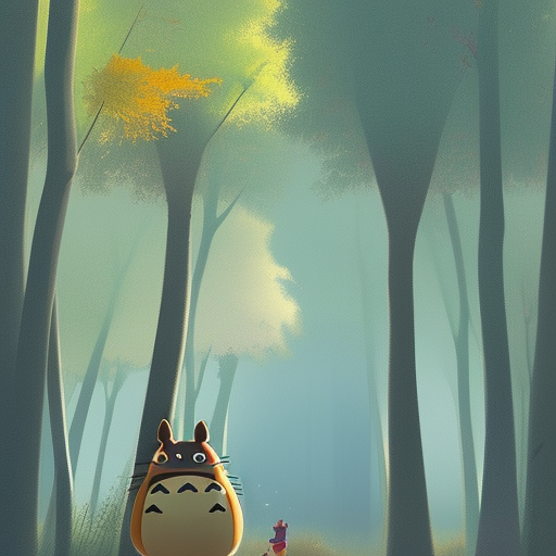 goro fujita ilustration an autumn forest with large trees and light coming through the leaves | totoro walking, painting by goro fujita, sharp focus, highly detailed, artstation