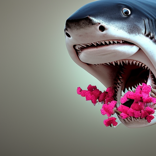 shark with flowers in his mouth