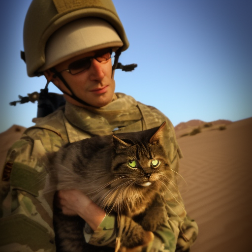 soldier cat in a desert