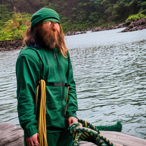 alchemist wearing dark green rope standing on a wale in jungle