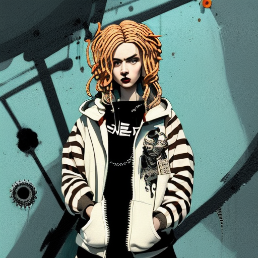 highly detailed portrait of a sewer punk lady, tartan hoody, blonde ringlet hair by atey ghailan, by greg rutkowski, by greg tocchini, by james gilleard, by joe fenton, by kaethe butcher, gradient blue, black, blonde cream and white color scheme, grunge aesthetic graffiti tag wall background ultra-realistic portrait cinematic lighting 80mm lens, 8k, photography bokeh oil painting on canvas black and white pencil illustration high quality Ukiyo-e Japanese woodblock