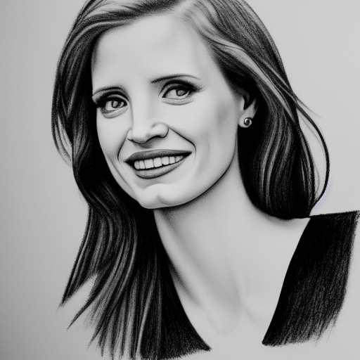 Jessica Chastain black and white pencil illustration high quality