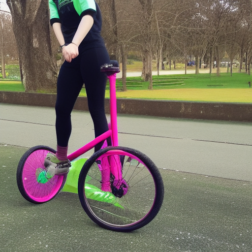 a person with green and pink hair on a unicycle
