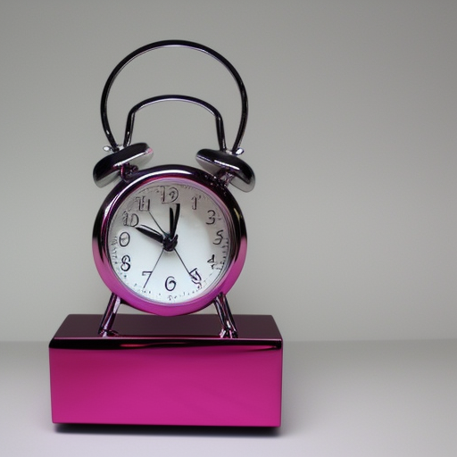 Alarm Clock, sculpture, Magenta Chrome, ultra realism