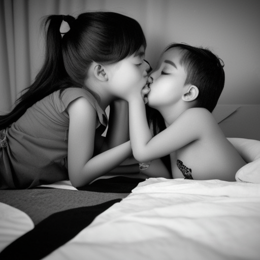 two Little actress malay girl kissing in bed room 