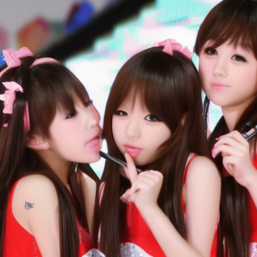 little idol japanese girl group kissing in live concert 