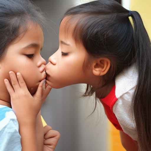 two Little actress malay girl kissing at home 