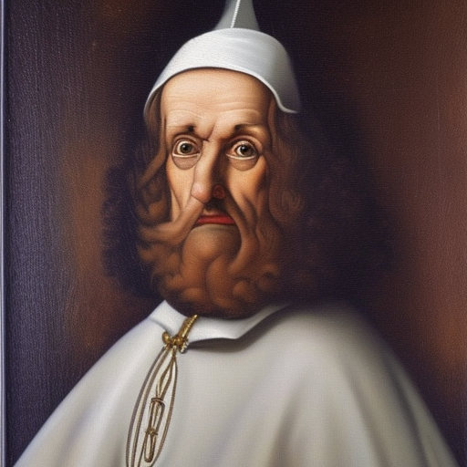  oil painting on canvas A German cardinal, 50 years old, white, Catholic church, thin, aguiine nose, mustache with knob, hair streaked by the ears, deep look, 1649