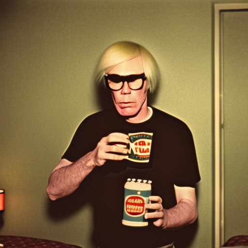 film still, man drinking beer in a cheap hotel, style by 1970s Andy Warhol movie, film grain, subdued colors — no dramatic lighting