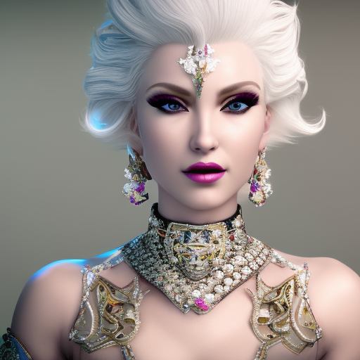 portrait of radiant princess with white hair, beauty, ornate and intricate diamond jewelry, jaw dropping, white accent lighting, hyper detailed, 4 k octane render