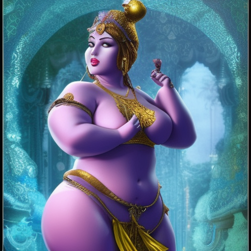 Realistic, high-quality, detailed, 8k, photorealistic, ultrarealistc, unrealistically massive breasted, Female genie with extremely revealing genie outfit escapes her golden teapot by crawling out the spout, stuning fantasy photograph, render of a beautiful and seductive female genie, beautiful photo of a fairytale, blue djinn, fantasy photography, beautiful genie girl, jinn