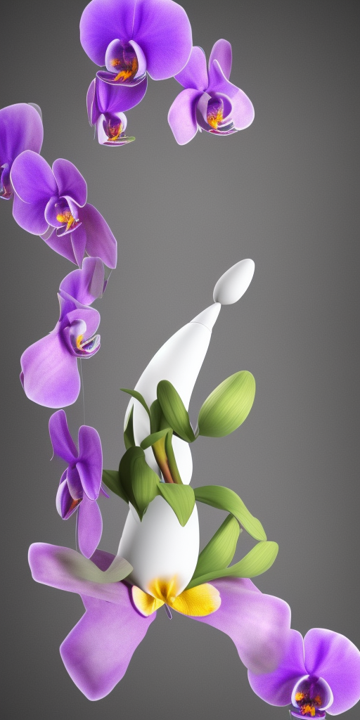 a 3d rendering of a rocket flies through an orchid