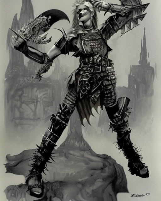 portrait of a skinny punk goth roald dahl wearing armor by simon bisley, john blance, frank frazetta, fantasy, thief warrior