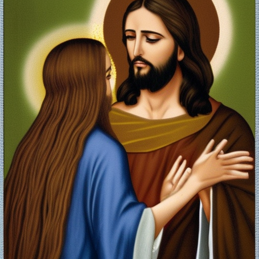 Jesus blessing woman with dark brown hair